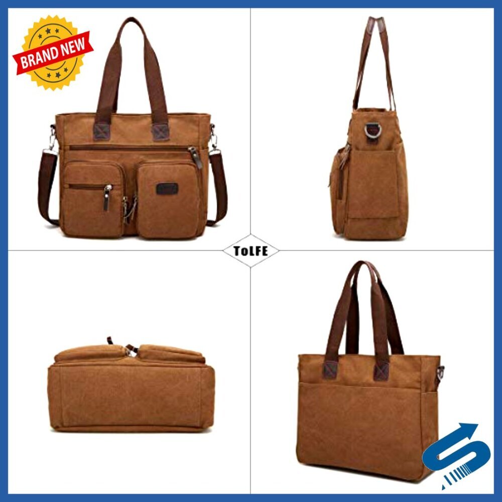 Canvas Satchel Handbag Top Handle Shoulder Tote Messenger Crossbody Travel Work - Picture 5 of 7